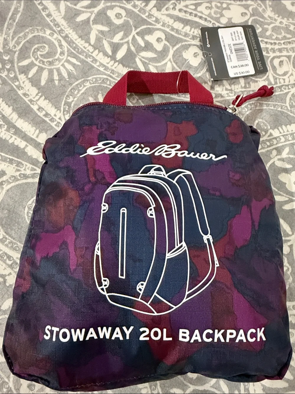 Eddie Bauer Purple Multi Stowaway 20L Backpack Pack